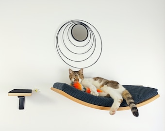 Ultimate Cat Comfort Package: Wall Step, Wooden Bed, Washable and Removable Cushion