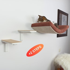 Bundle Cat shelf + 2 Cat wall Steps, floating Cat bed Modern wall furniture,  handmade cat furniture