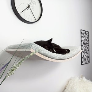 Cat Bed Wall Mounted Floating Wooden Perch Shelf With Soft Pillow, Solid Sleeper Place, Removable Washable Cushion, Premium Furniture AW60 image 5