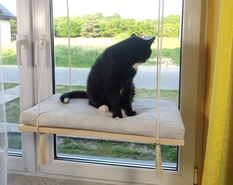 Luxurious wood Window Cat Perch with Washable Cushion - The Ultimate Comfort for Your Feline Friend