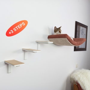 Bundle Cat wall shelf and 3 cat wall Steps, cat bed wall with washable and removable cushion cover, cat shelves, cat perch