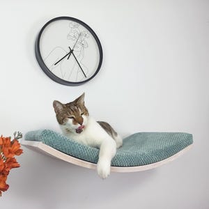 Rustic Floating Cat Bed: Wall-Mounted Wooden Perch with Cozy Pillow and Washable Cushion