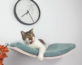 Rustic Floating Cat Bed: Wall-Mounted Wooden Perch with Cozy Pillow and Washable Cushion