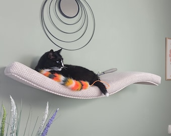 Schnurrbarer Ruheplatz: Katzen-schwebebett-Regal mit Kissen & Waschbares Kissen