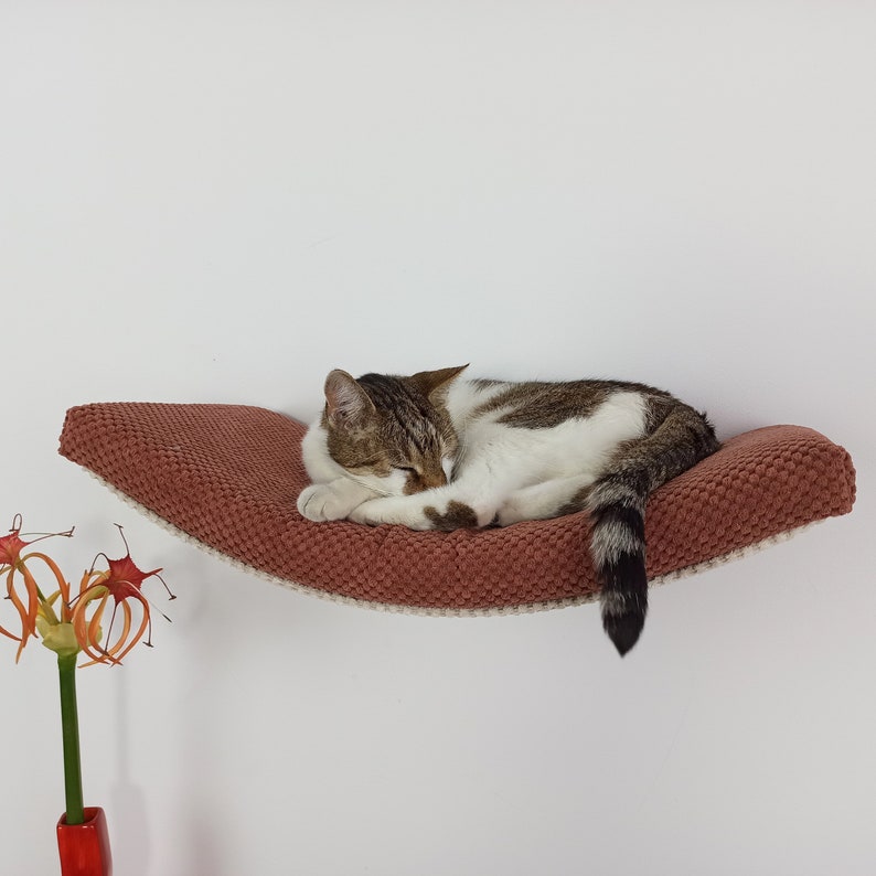 Katzenbett an der Wand befestigtes schwebendes Sitzstangenregal mit weichem Kissen, fester Schlafplatz, abnehmbares und waschbares Kissen, Premium Möbel A60, Bild 4