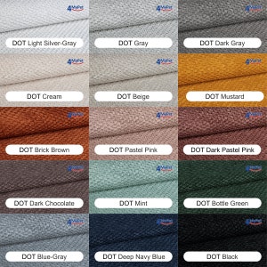 May include: A grid of fifteen fabric swatches featuring a textured dot pattern. Each swatch is labeled with the 4MyPet logo and a color name: Light Silver-Gray, Gray, Dark Gray, Cream, Beige, Mustard, Brick Brown, Pastel Pink, Dark Pastel Pink, Dark Chocolate, Mint, Bottle Green, Blue-Gray, Deep Navy Blue, and Black.