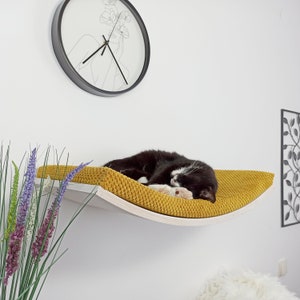 Cat Bed Wall Mounted Floating Wooden Perch Shelf With Soft Pillow, Solid Sleeper Place, Removable Washable Cushion, Premium Furniture AW60 image 3