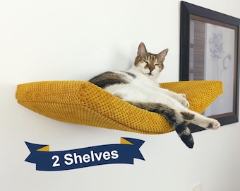 Elevate Your Cat's Naptime: Set of 2 Wall-Mounted Perches with Washable Cushions