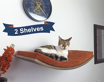 Handcrafted Cat Perch Shelf with Cozy Pillow - Wall Mounted Kitty Bed,