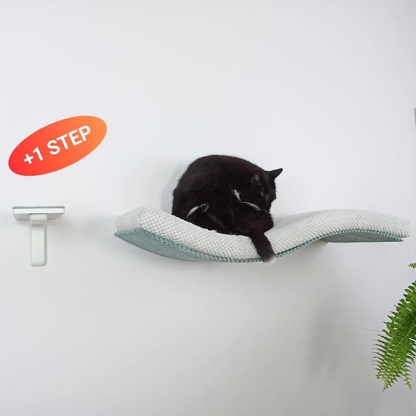 Bundle étagères pour chat avec lit suspendu flottant avec oreiller, solide endroit, coussin amovible lavable, meubles pour chat, W75UL+1