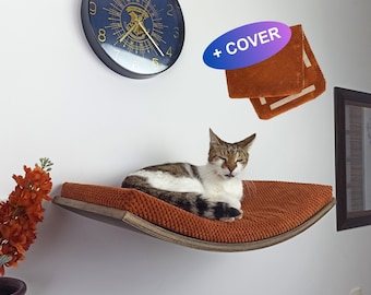 Bundle Cat Bed with additional cover Wall Mounted Floating Wooden  Shelf  Soft Pillow, Removable  Washable Cushion,  AW60 + C