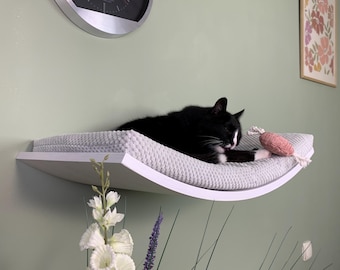 Arc Wooden Cat Shelf: Wall Mounted Perch Bed with Removable Cushion
