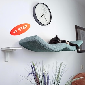 Bundle Cat shelf Double Arc 100 + 1 Cat wall Step, floating Cat bed Modern wall furniture with pillow