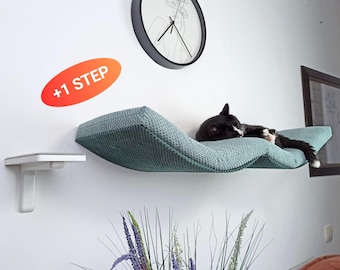 Modern Double Arc Cat Shelf with 1 Wall Step and Pillow