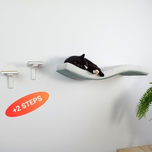 Bundle Cat Shelf Wall Mounted Floating Perch Bed With Pillow, Solid Sleeper Place, Removable Washable Cushion, Cat Furniture, SET W75UL+2