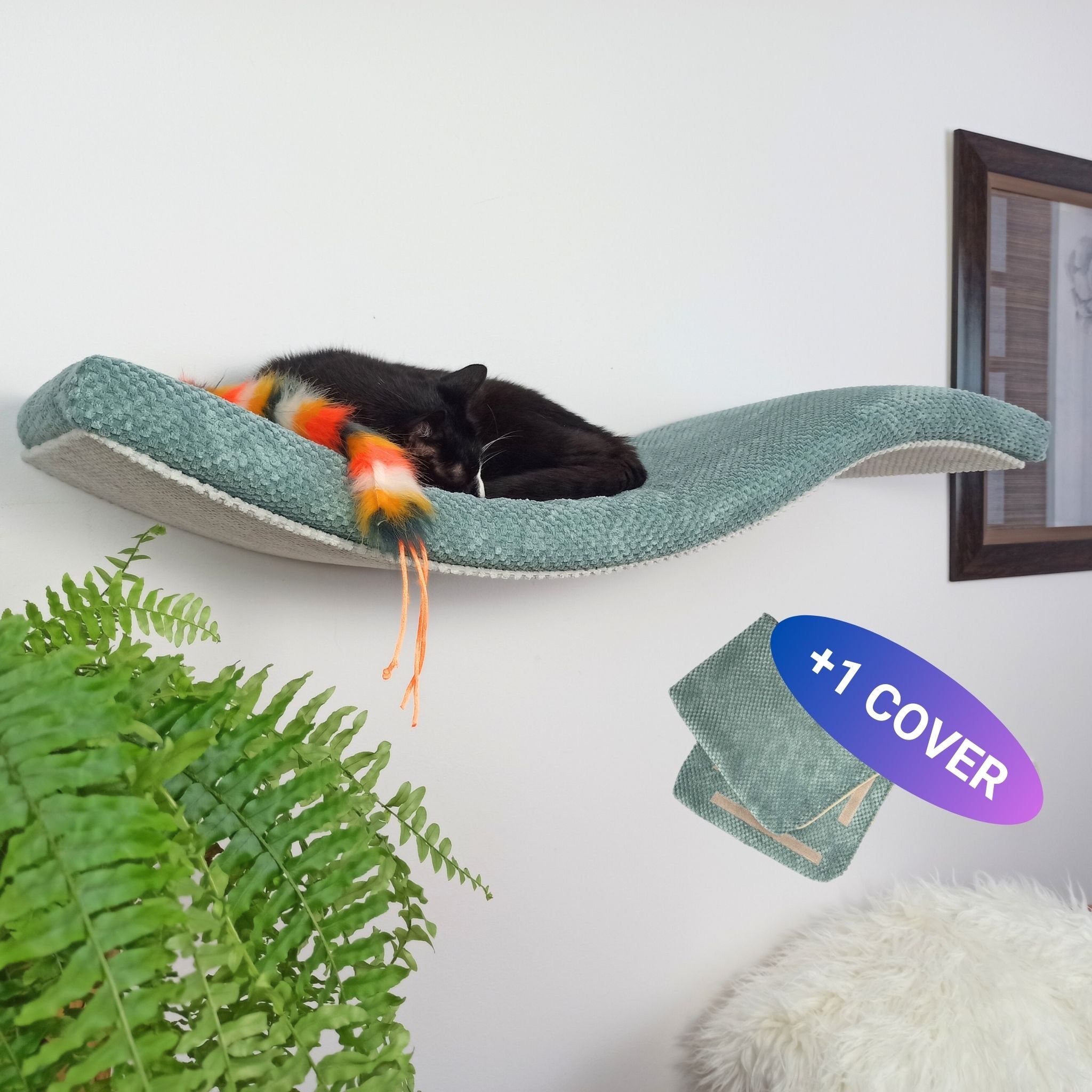 Wave Cat Shelf Bundle, Wall Mounted Perch With Washable Cushion