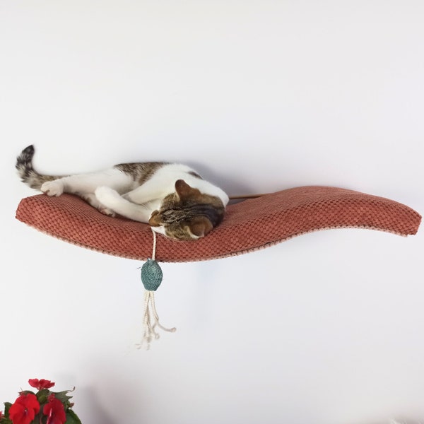 Katzenregal an der Wand befestigt, schwebendes Sitzstangenbett mit Kissen, Schlafplatz, abnehmbares und waschbares Kissen, hochwertige Möbel, W75UL