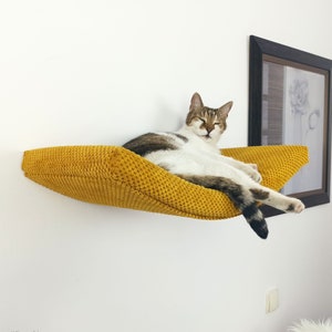 Katzenbett an der Wand befestigtes schwebendes Sitzstangenregal mit weichem Kissen, fester Schlafplatz, abnehmbares und waschbares Kissen, Premium Möbel A60,