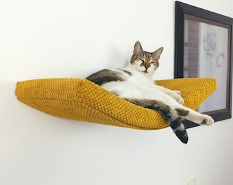 Katzenbett an der Wand befestigtes schwebendes Sitzstangenregal mit weichem Kissen, fester Schlafplatz, abnehmbares und waschbares Kissen, Premium Möbel A60,