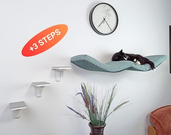 Modern Cat Shelf with 3 Steps, Double Arc Floating Cat Bed