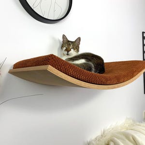 Cat Shelf Wall Mounted Floating Wooden  Perch Bed With Soft removable and washable Pillow Premium Furniture