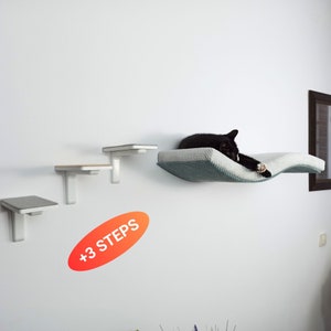 Bundle Cat wall Shelf with 3 cat wall steps  Bed With Pillow, Removable Washable Cushion, Cat Furniture