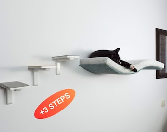 Bundle Cat Shelf Wall Mounted Floating Perch Bed With Pillow, Solid Sleeper Place, Removable Washable Cushion, Cat Furniture, SET W75UL+3