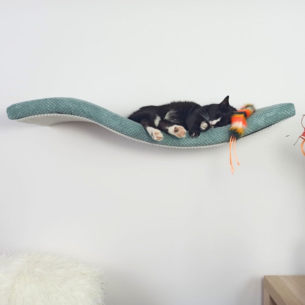 Katzenregal an der Wand befestigtes Floating Barch Bett für große Katze mit Kissen, abnehmbares und waschbares Kissen, hochwertige Möbel W95UR