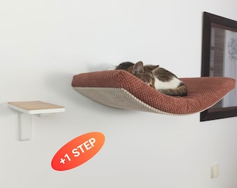 Bundle Cat  shelf shelves bed furniture wall mounted floating cat perch, cat wall shelves curved, Cat bed, gifts for cat,  A60 bundle 1+1