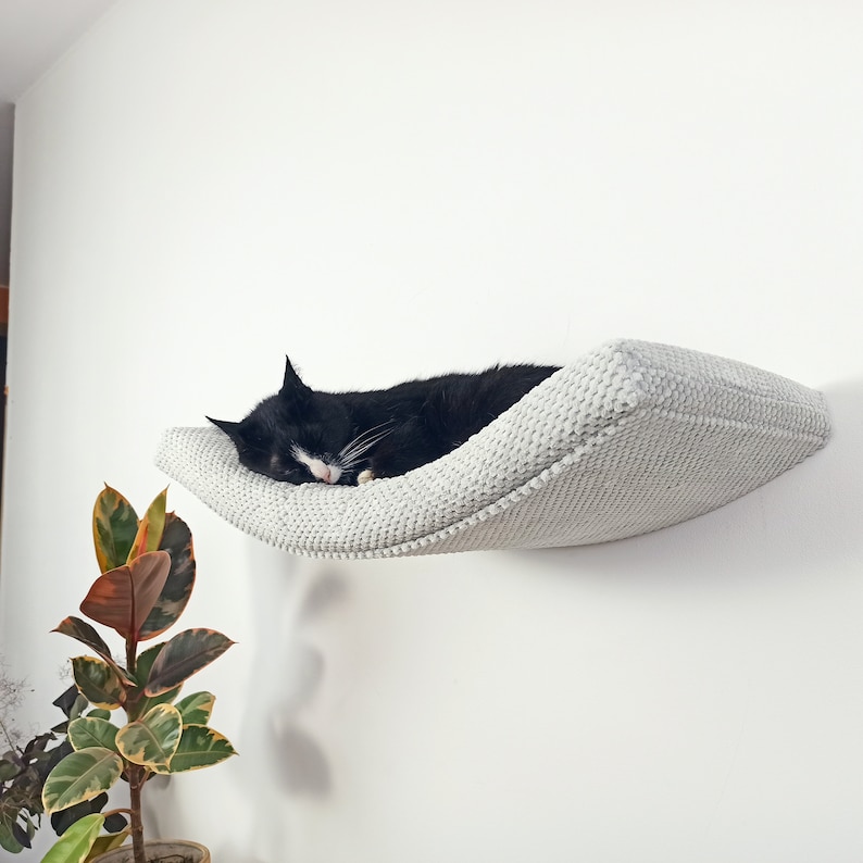 Katzenbett an der Wand befestigtes schwebendes Sitzstangenregal mit weichem Kissen, fester Schlafplatz, abnehmbares und waschbares Kissen, Premium Möbel A60, Bild 3