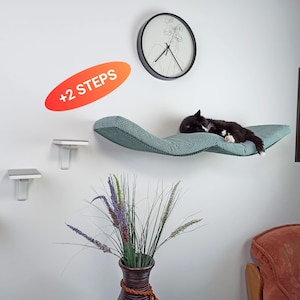 Bundle Cat shelf Double Arc 100 + 2 Cat wall Steps, floating Cat bed Modern wall furniture with pillow