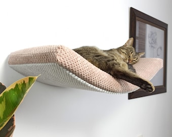 Cat Shelf Wall Mounted Floating Bed Perch With Pillow, Solid Sleeper Place, Removable and Washable Cushion, Premium Quality Furniture A60,