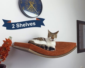 2 x Cat Bed Wall Mounted Floating Wooden  Perch Shelf With Soft Pillow, Solid Sleeper Place, Removable  Washable Cushion 2AW60