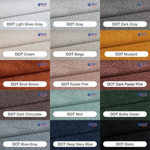 May include: A swatch card showing 12 different fabric colors with a dotted pattern. The colors are: Light Silver-Gray, Gray, Dark Gray, Cream, Beige, Mustard, Brick Brown, Pastel Pink, Dark Pastel Pink, Dark Chocolate, Mint, Bottle Green, Blue-Gray, Deep Navy Blue, and Black.