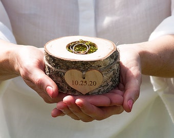 Ring Holder, Rustic Wooden Ring Box, Wedding Ring Bearer Box, Personalized Tree Stump, Ring Bearer Pillow, Proposal Ring Holder