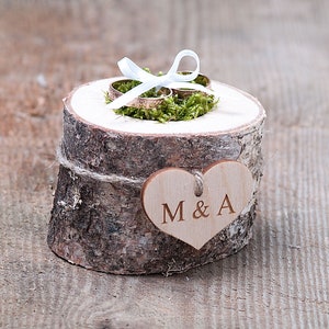 Ring Bearer Box, Wedding Ring Holder, Ring Bearer Pillow, Personalized Tree Stump, Wedding Proposal Ring Box, Engagement Ring Box Dish image 1