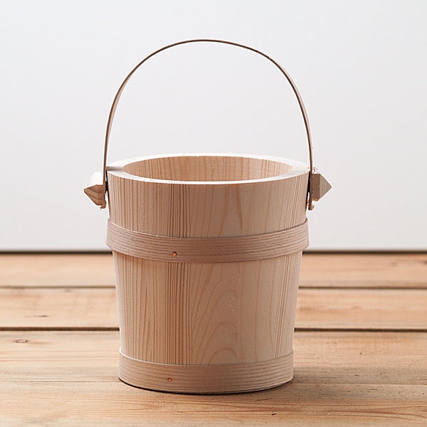 Natural wooden bucket pail, unfinished wood basket, unpainted crafts items for decoupage, flower girl basket, wooden storage with handle