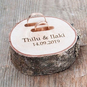 Engraved ring holder dish, wedding proposal box, personalized wooden slice for rings