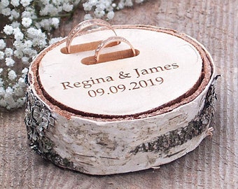 Rustic Ring Bearer Pillow, Wedding Wood Slice, Personalized Ring Box, Wooden Ring Bearer Pillow, Wedding Ring Holder, Wood Ring Dish