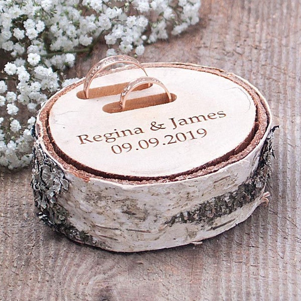 Rustikales Ringträgerkissen, Hochzeit Holzscheibe, personalisierte Ringbox, Holzringträgerkissen, Eheringhalter, Holzringschale