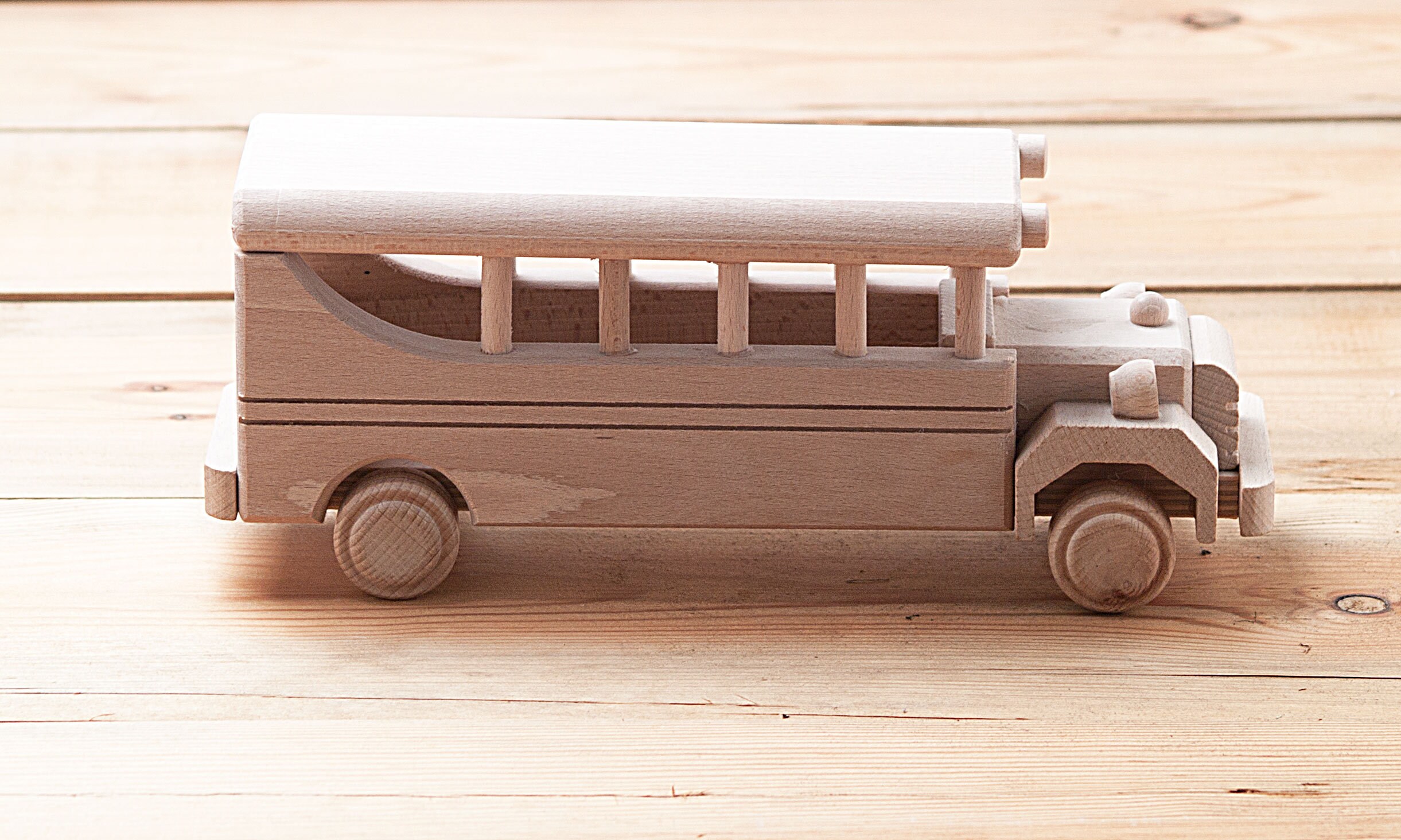 Wooden School Bus Toy, Waldorf Montessori Toy, Wooden Car Model With ...
