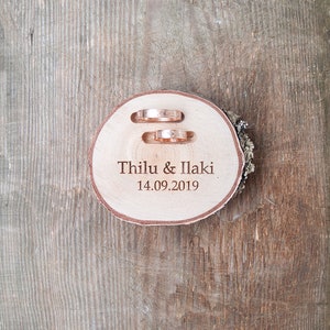 Engraved ring holder dish, wedding proposal box, personalized wooden slice for rings image 4