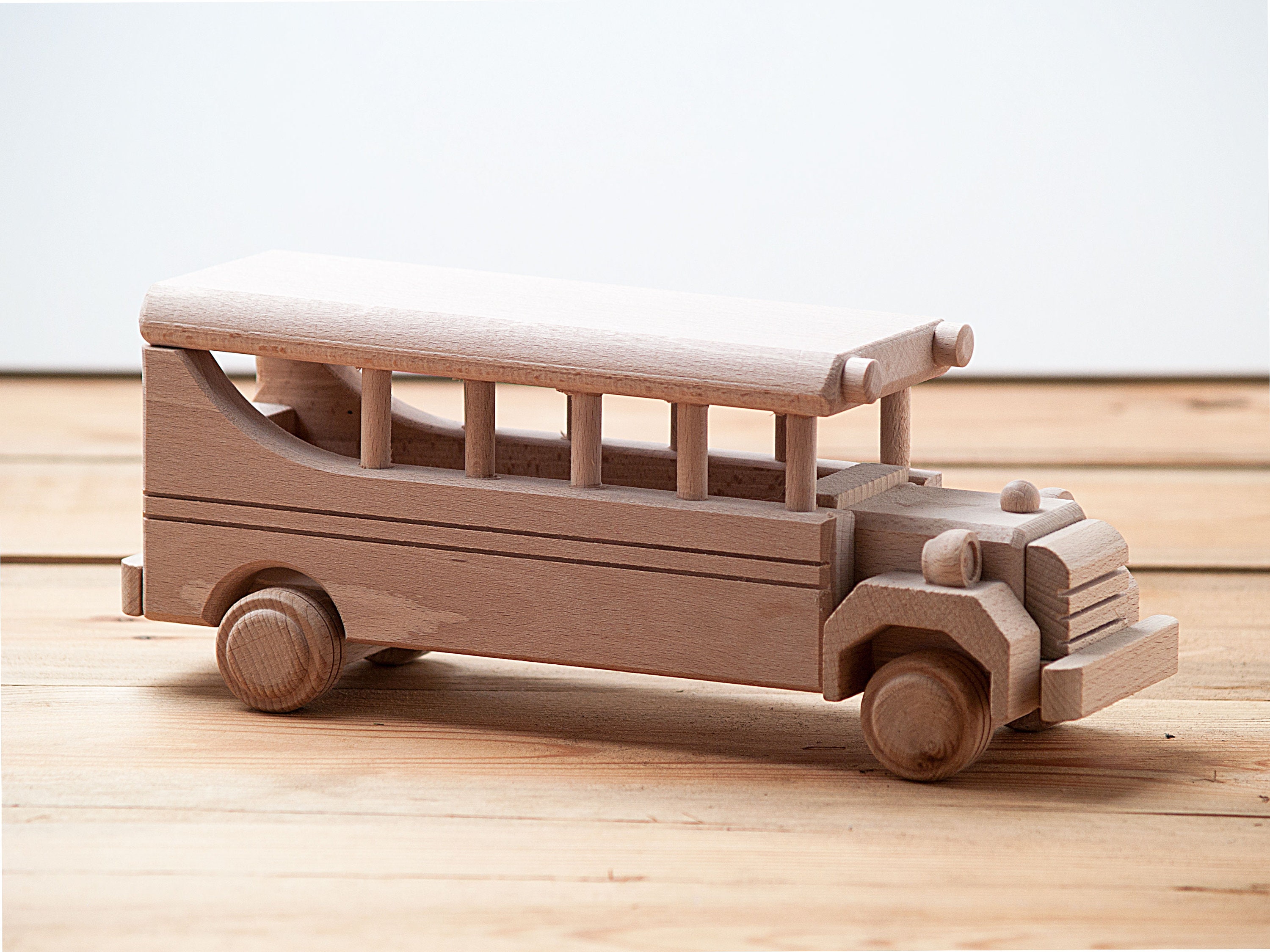Wooden School Bus Toy, Waldorf Montessori Toy, Wooden Car Model With ...