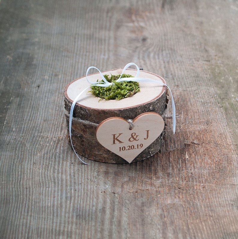 Ring Bearer Box, Wedding Ring Holder, Ring Bearer Pillow, Personalized Tree Stump, Wedding Proposal Ring Box, Engagement Ring Box Dish image 1