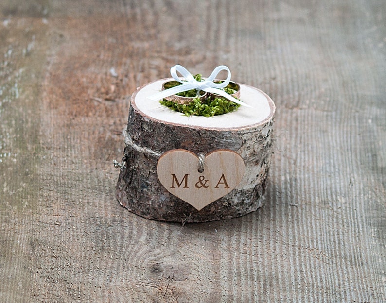 Ring Bearer Box, Wedding Ring Holder, Ring Bearer Pillow, Personalized Tree Stump, Wedding Proposal Ring Box, Engagement Ring Box Dish image 2