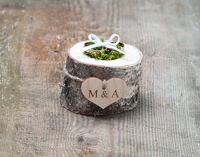 Ring Bearer Box, Wedding Ring Holder, Ring Bearer Pillow, Personalized Tree Stump, Wedding Proposal Ring Box, Engagement Ring Box Dish image 4