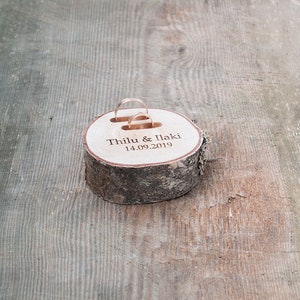 Engraved ring holder dish, wedding proposal box, personalized wooden slice for rings image 3