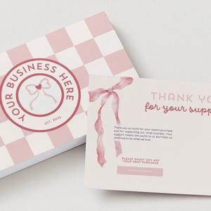 Canva Digital Download - Small Business Thank You Insert – Pink Gingham & Bow Design