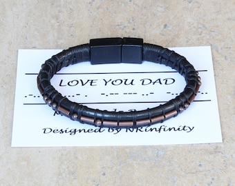 Morse Code Bracelet, Personalized Morse Code Jewelry, Custom Morse Code Leather Bracelet, Gifts for Men, Fathers Day Gift, Love You Dad