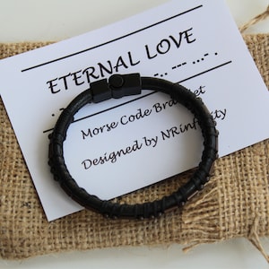 To My Grandson Morse Code Bracelet - Adjustable Inspirational Wristband With Gift Box, Handwoven Silk & Beads - View #2